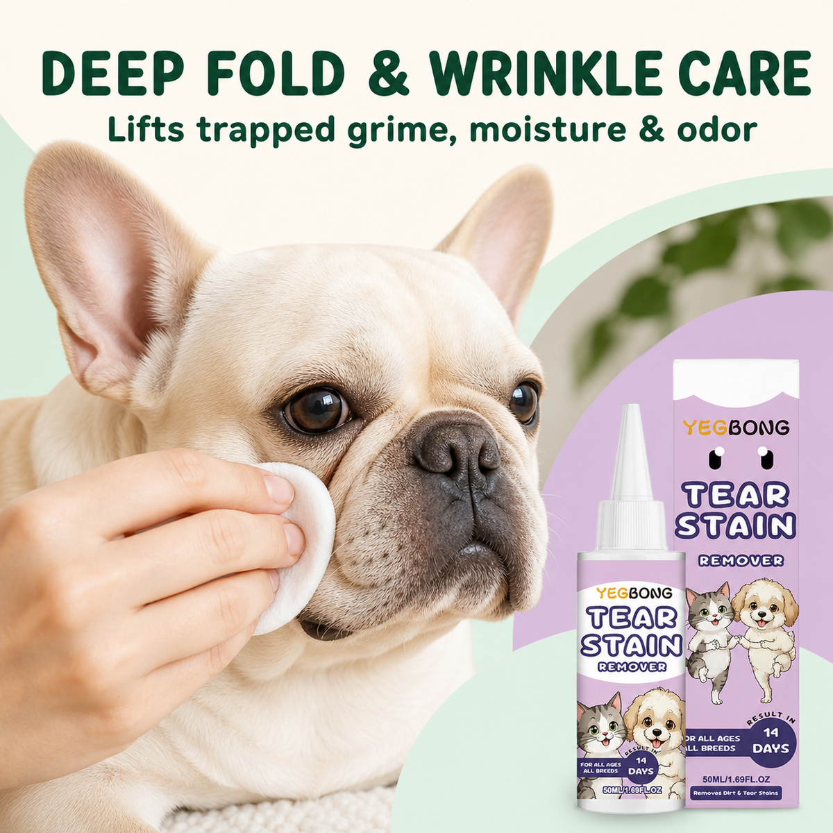 14-Day Gentle Pet Tear Stain Remover – Fast-Acting Eye Care Cleanser & Fur Brightener for Dogs & Cats