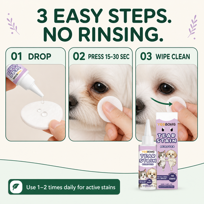 14-Day Gentle Pet Tear Stain Remover – Fast-Acting Eye Care Cleanser & Fur Brightener for Dogs & Cats